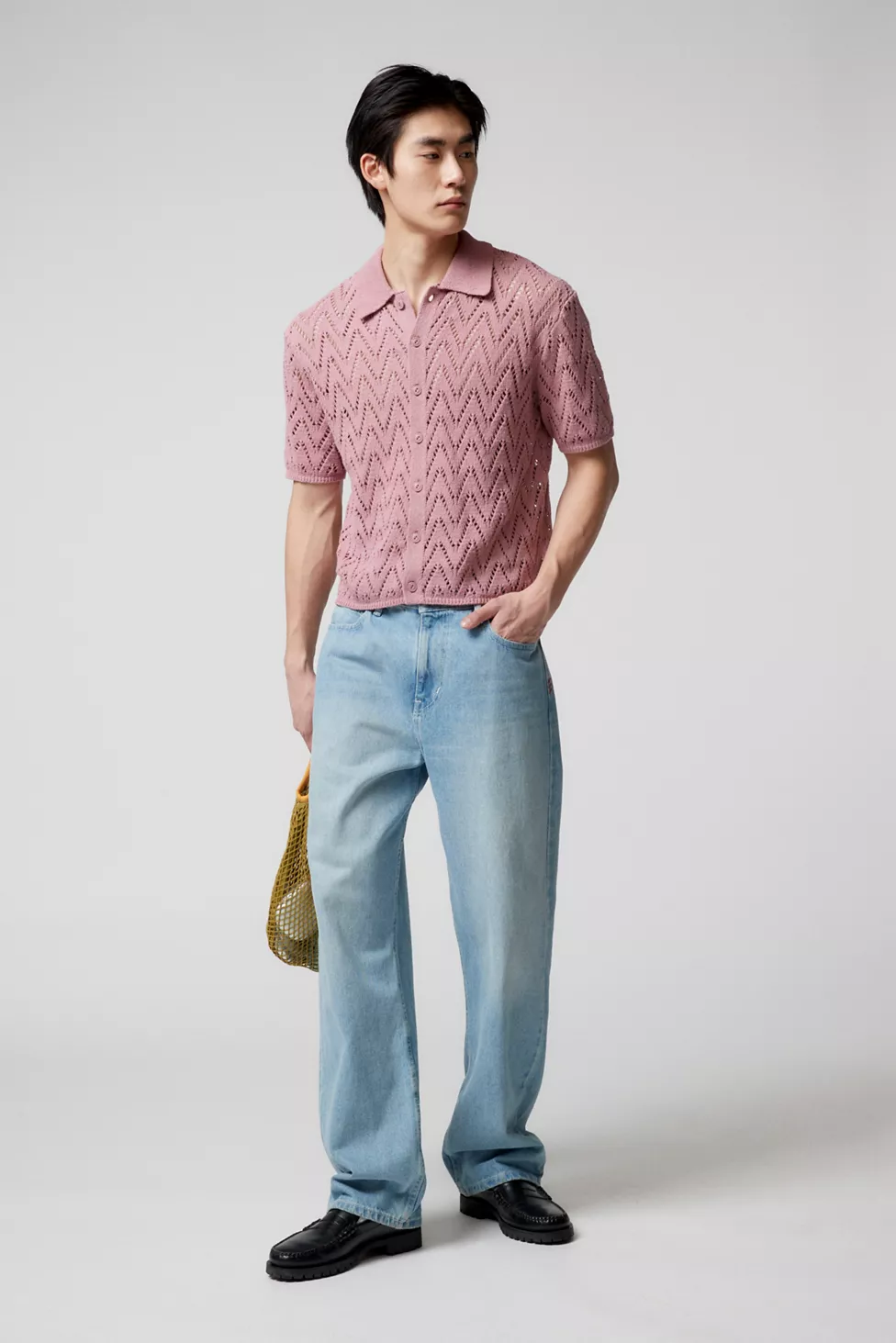 open-knit polo shirt